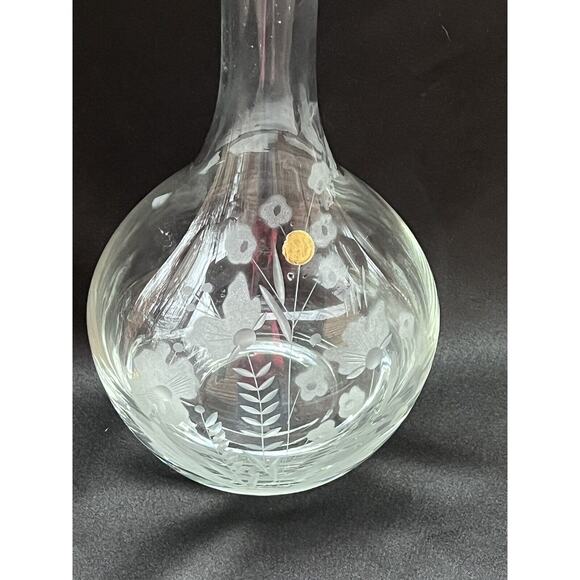 Vintage Crystal Decanter Hand Etched Made In Romania With Orig Sticker No Chips - Picture 3 of 9